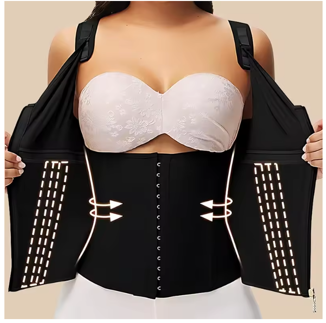 Waist Trainer Tummy Control Vest Body Shaper 17 Steel Bones 3-Row Hooks Zipper Adjustable Strap