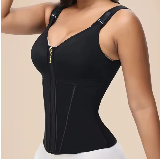 Waist Trainer Tummy Control Vest Body Shaper 17 Steel Bones 3-Row Hooks Zipper Adjustable Strap
